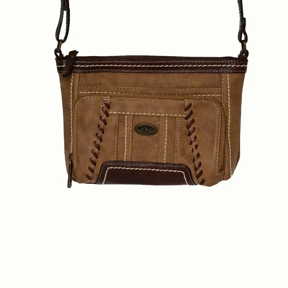 B.O.C. BORN CONCEPTS Brown Faux Leather Shoulder Bag /Cross-Body whip stitching - Picture 7 of 8